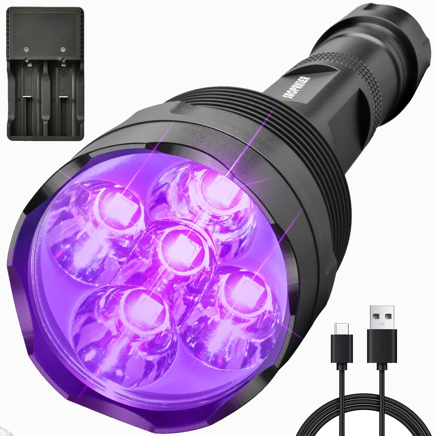 SAOPRKLER Black Light 395NM UV Flashlight for Pet Urine Detection, Scorpion Spotting, AC System Inspection and Rock Fluorescence