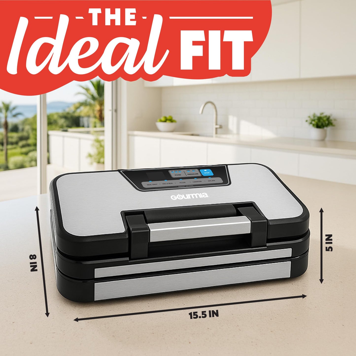 Gourmia Vacuum Sealer - 10-in-1 Food Sealer with Inflate Function, Built-In Cutter & Roll Storage, Inflate, Seal, Dry/Moist Modes, Gentle & Normal Pressure, BPA-Free Bags