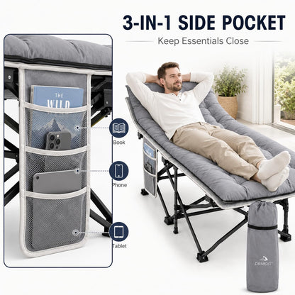 DRMOIS Camping cots, Oversized 32inch Width Portable Foldable Outdoor Bed for Adults Kids, Cot for Traveling Gear Supplier, Office Nap,Support 900 lbs-with Sleeping Pad Mattress-Grey, XXL Size