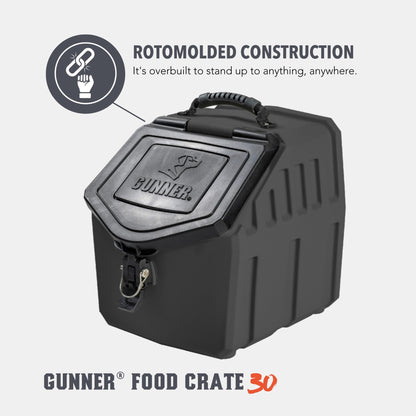 GUNNER 30 lbs Black Dog Food Storage Container with Measuring Scoop – Waterproof & Airtight Pet Food Bin for Dry Food, Corn, Chicken Feed, Bird Seed & Treats – 3 Cup Ergonomic Scooper with Markers