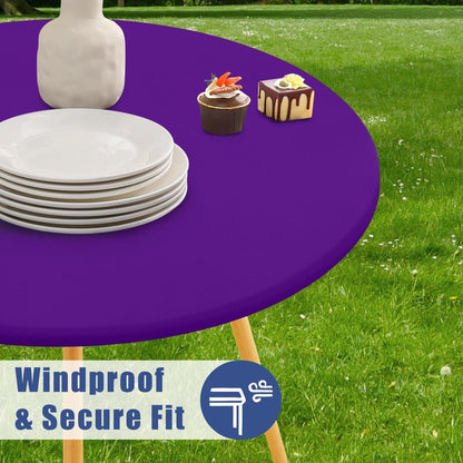 Moosfor Round Spandex Tablecloth, Elastic Fitted Waterproof Tablecloths for 42"-50" Tables, Stretch Washable Picnic Table Cover for Camping, Dining, Indoor and Outdoor, Purple
