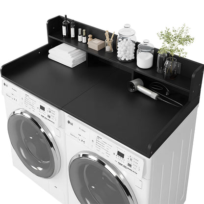 HMAZAE Washer Dryer Countertop with Shelf, 2-Tier Laundry Countertop Over Washer and Dryer, 54" x 27.55" Wooden Table for Folding Clothes for Laundry Room Organization and Storage (Black)
