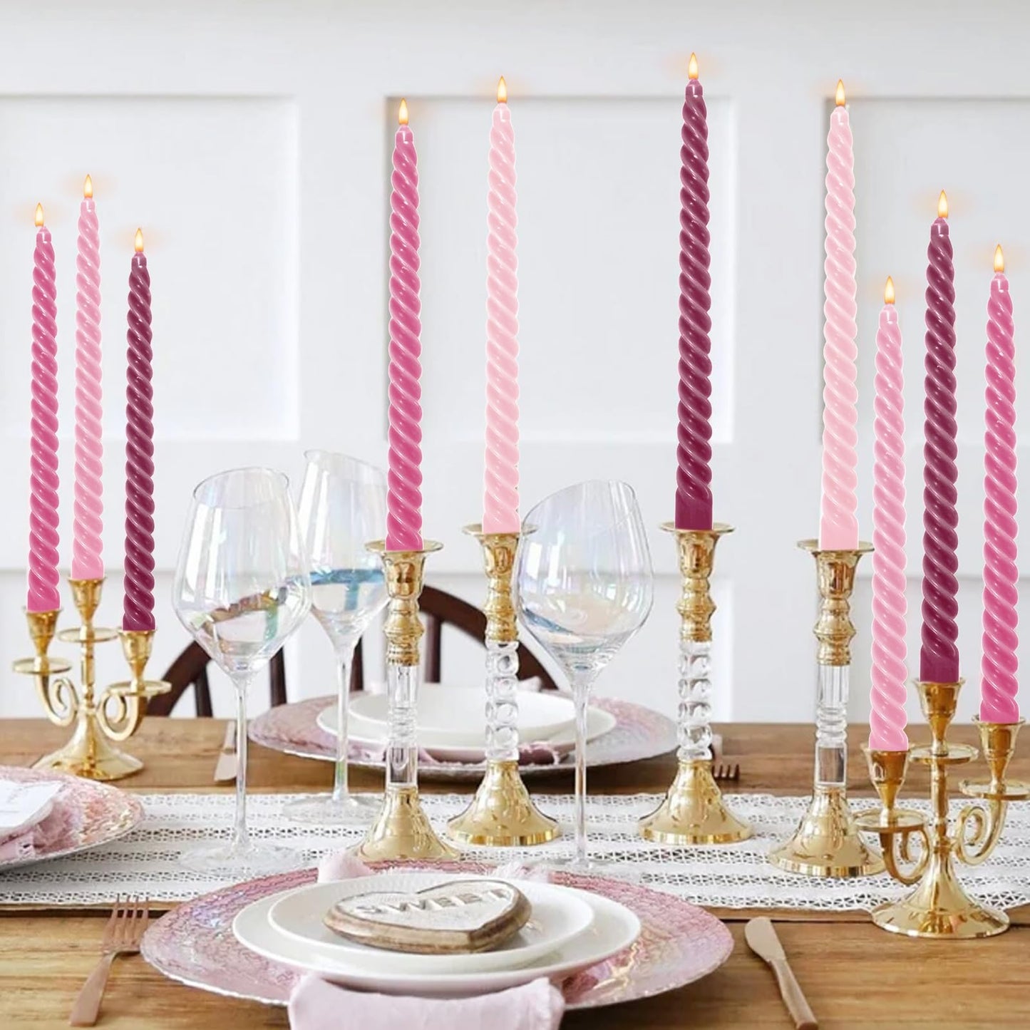 Whaline 8Pcs 10 Inch Gradient Purple Spiral Taper Candles Dripless Twisted Wax Candles Long Unscented Candle Sticks for Wedding Party Home Dining Table Decor