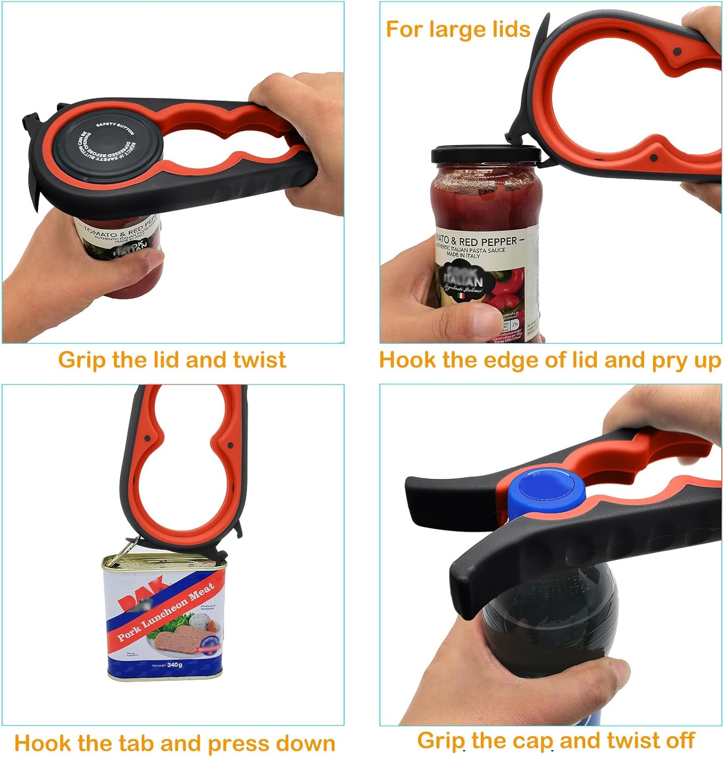 Skiennix 5-in-1 Jar Opener - Ergonomic Design with Rubber Grip for Seniors | Ideal for Weak Hands