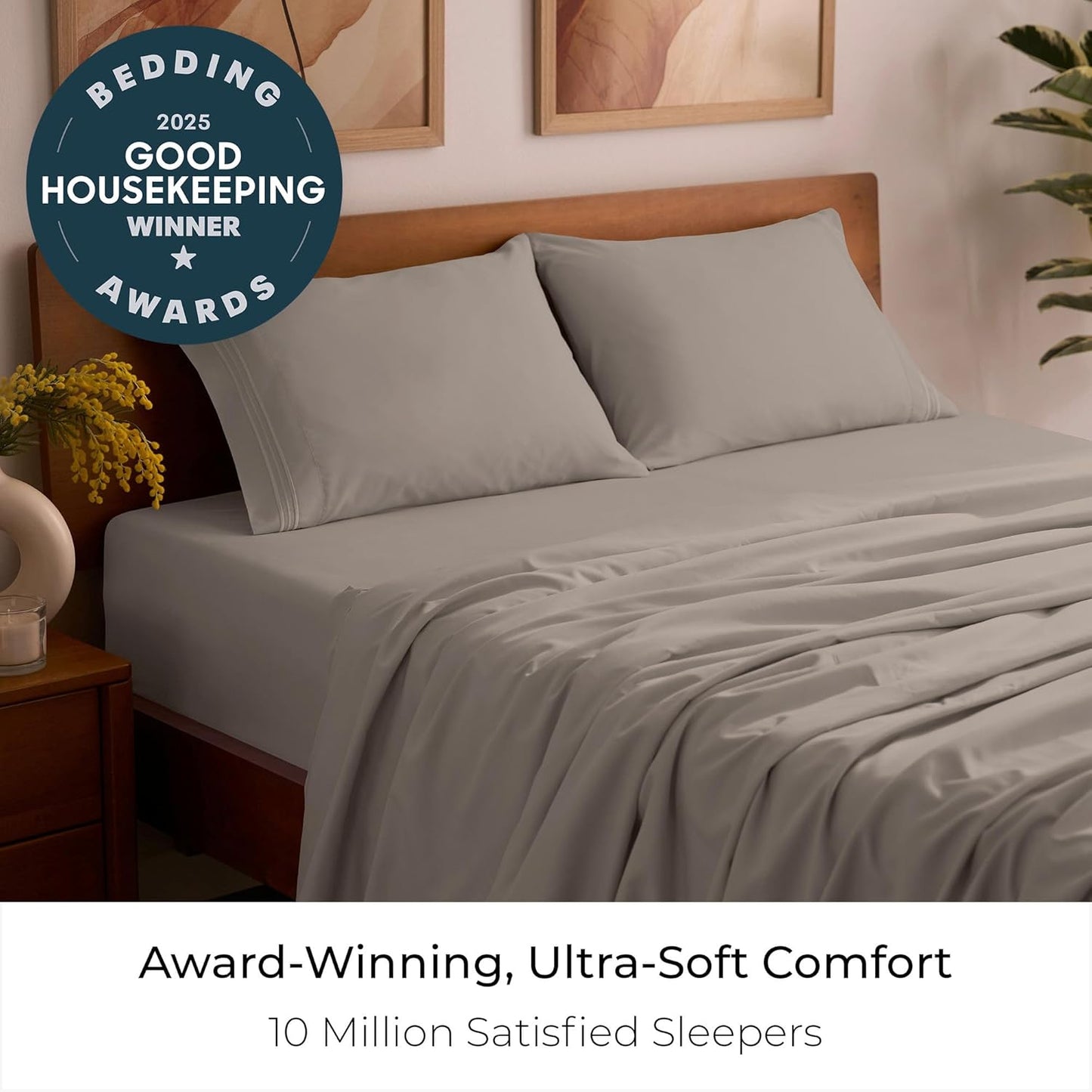 Mellanni Queen Sheets Set - 4 PC Luxury Hotel Bedding | Extra Soft, Cooling, Wrinkle-Resistant (Tan)