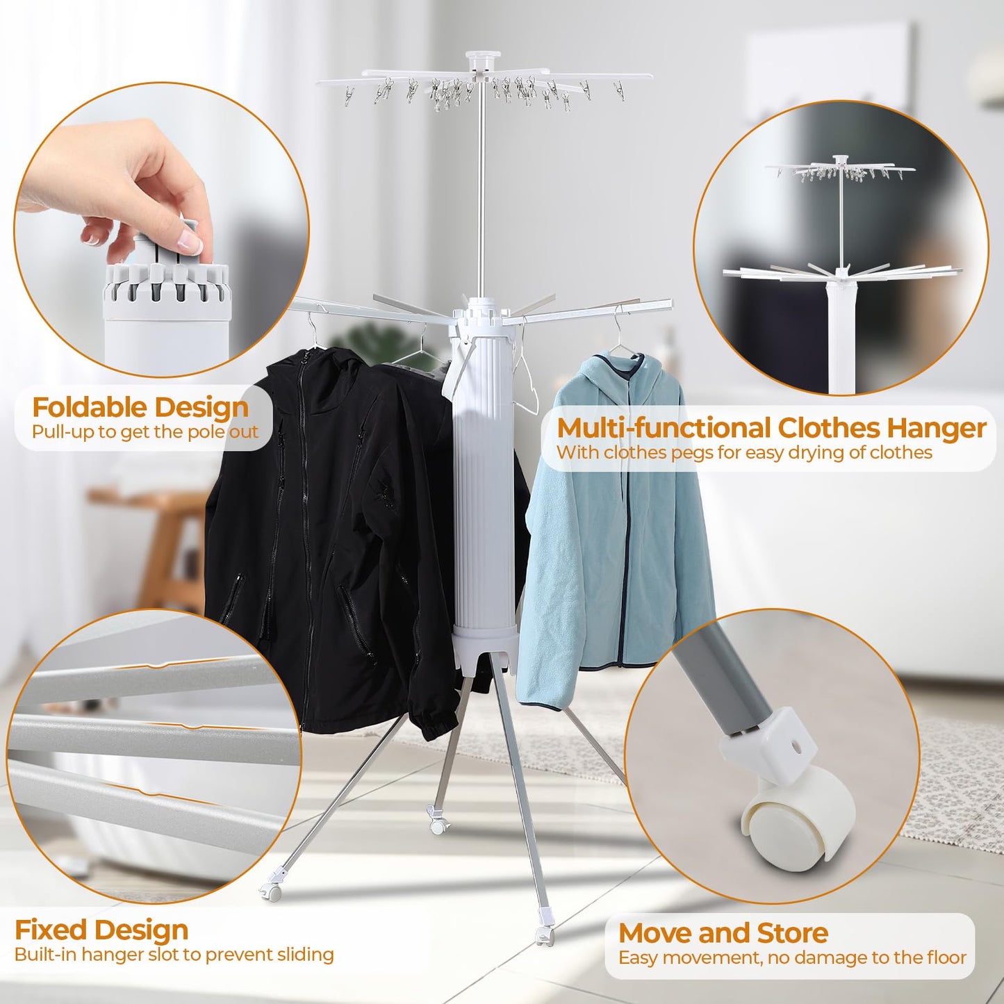 Dollate 4-Legged Clothes Drying Rack Foldable,2 Tier Portable and Collapsible Space Saving Laundry Drying Rack with 4 Pulleys,Aluminum Dry Rack for Clothes