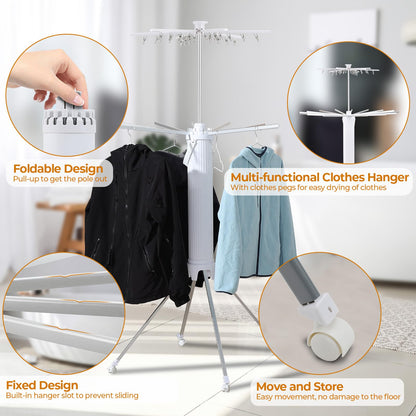 Dollate 4-Legged Clothes Drying Rack Foldable,2 Tier Portable and Collapsible Space Saving Laundry Drying Rack with 4 Pulleys,Aluminum Dry Rack for Clothes