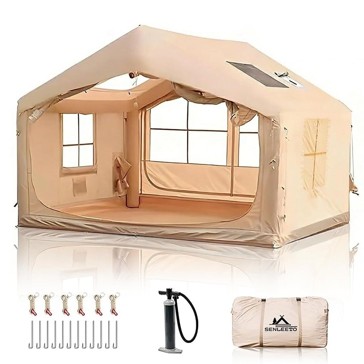 10' x 8' Inflatable Tents for Camping, 6-8 People Blow up Tent, 4 Season Inflatable Hot Tent with Stove Jack, Waterproof Portable for Camping Outdoor