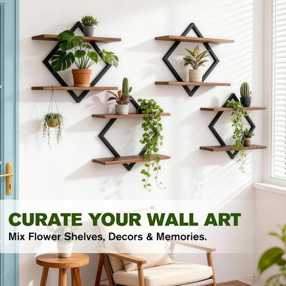 TALVADI Set of 2 Floating Shelves for Wall Planters for Indoor Plants Wall Plant Holder Plant Stand Indoor for Small Plant Window Plant Hanging Wall Shelves for Living Room Bedroom Bathroom (Brown)