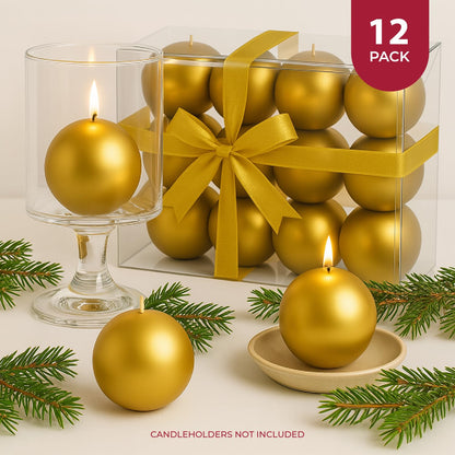 Biedermann & Sons Gold Ball Candles (Set of 12), Unscented Metallic Spheres, 1.5 Inch Small Rounds, Approx 2 Hour Burn, for Table Decor and Display Styling