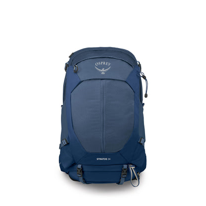 Osprey Stratos 34L Men's Hiking Backpack - Camping Bag with Waterproof Raincover, Bottle Pockets, & Gear Straps, Nirvana Blue