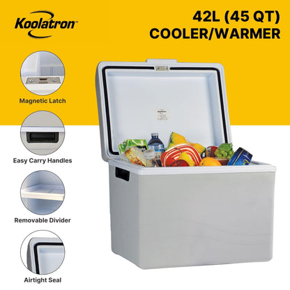Koolatron 12V Iceless Cooler & Warmer – Portable 45 Qt Electric Cooler for Car, Truck, Camper, Boat, Hard Sided Mini Fridge for Camping, Picnic, Travel, Lunch, Food, Drinks, Bedroom, Office, Dorm