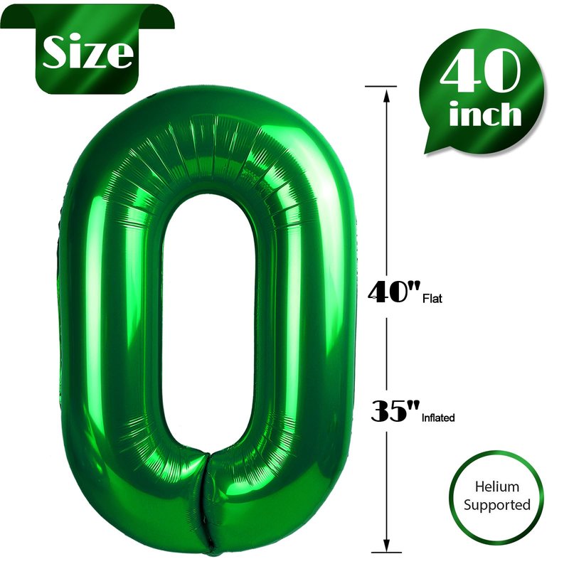 Green Number Balloon 40 Inch, 0 Number Balloons, 10 20 30 40 50 Numbers Balloon Birthday Decorations, Green Party Supplies for Women Men, St. Patrick's Day Games Theme Birthday Decorations