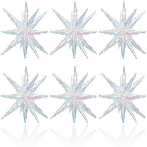 HILAVO 6PCS Iridescent Star Balloons, 22Inch Huge Iridescent Explosion Star Balloons Holographic Spike Cone Foil Balloon for Baby Shower Bridal Shower Wedding Birthday Party Decorations