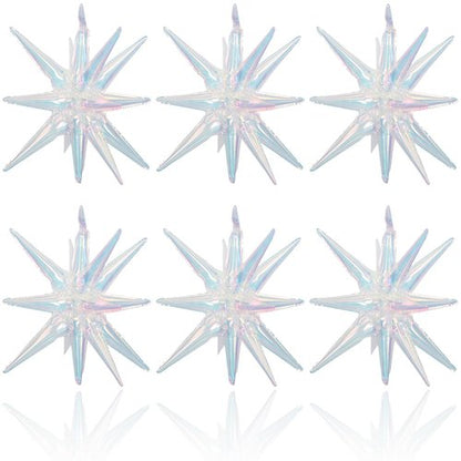 HILAVO 6PCS Iridescent Star Balloons, 22Inch Huge Iridescent Explosion Star Balloons Holographic Spike Cone Foil Balloon for Baby Shower Bridal Shower Wedding Birthday Party Decorations