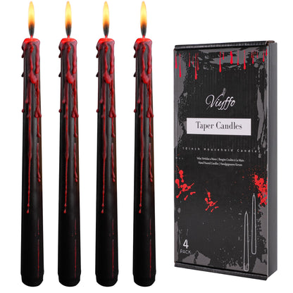 Viyffo Black Drip Taper Candles, 10 Inch Vampire Blood Bleeding Candles Set of 4, Unscented Long-Burning Gothic Candlesticks for Horror Movie Night, Dark Romance & Party Decor
