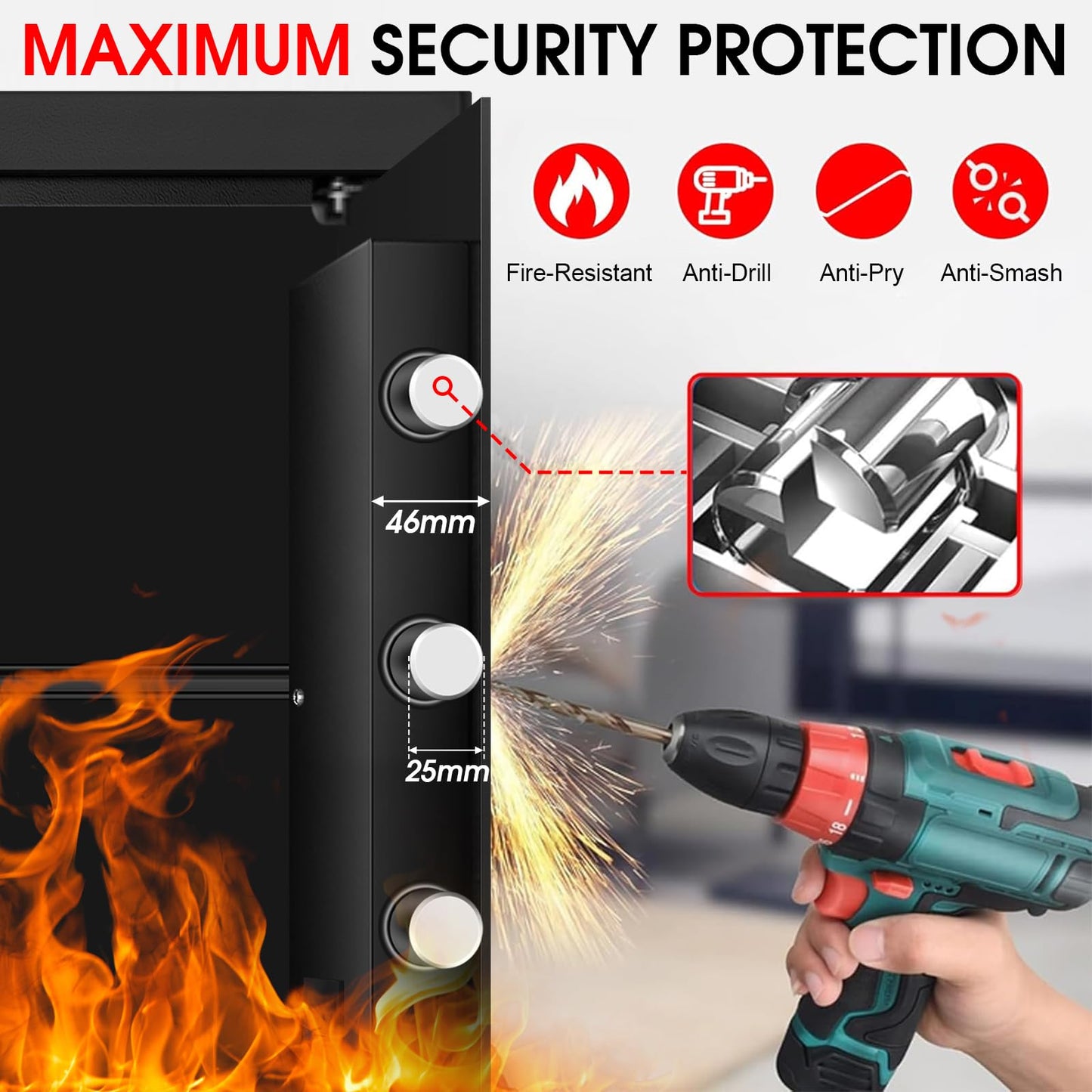 5.1 Cuft Large Home Safes Water and Fireproof with Digital Keypad & Key Lock, Fire Security Safes with 3 Removable Shelves, Anti-Pry Safe Box for Money Documents Jewelry, 23.62"H x14.96"W x 12.2"D
