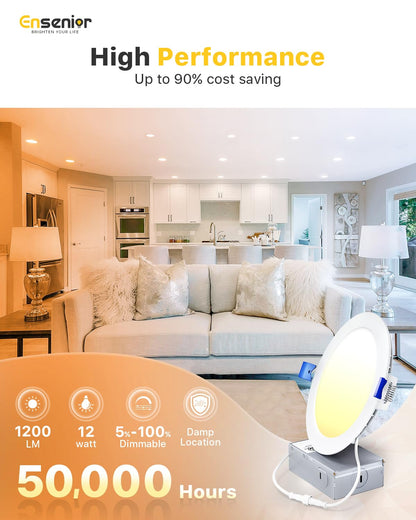Ensenior 6 Inch Ultra-Thin LED Recessed Ceiling Light, 6000K Clear White, 12W, Dimmable, ETL Certified, Model 6I-600