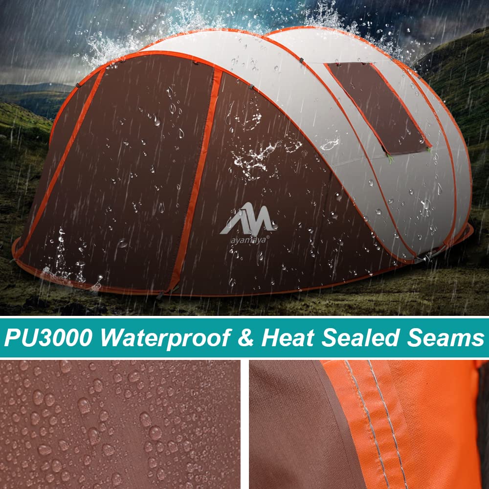 AYAMAYA Pop Up Tent 6 Person Easy Pop Up Tents for Camping with Vestibule, Double Layer Waterproof Instant Setup Popup Tent Big Family Camping Tents Beach Pop-up Tent Space for 2/3/4/5/6 People Man