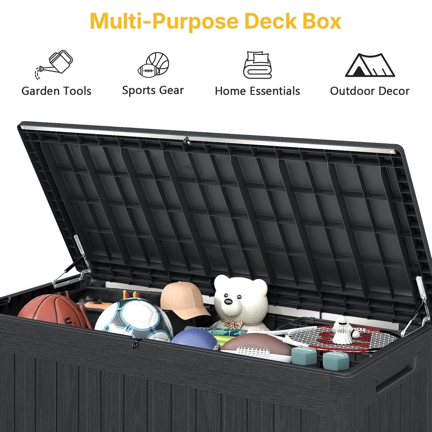Skepphlay 260 Gallon Deck Box Extra Large, Outdoor Storage Box Lockable, Patio Storage Box Waterproof and UV Resistant, 440lbs Load Capacity for Garden, Patio, Pool (Black)