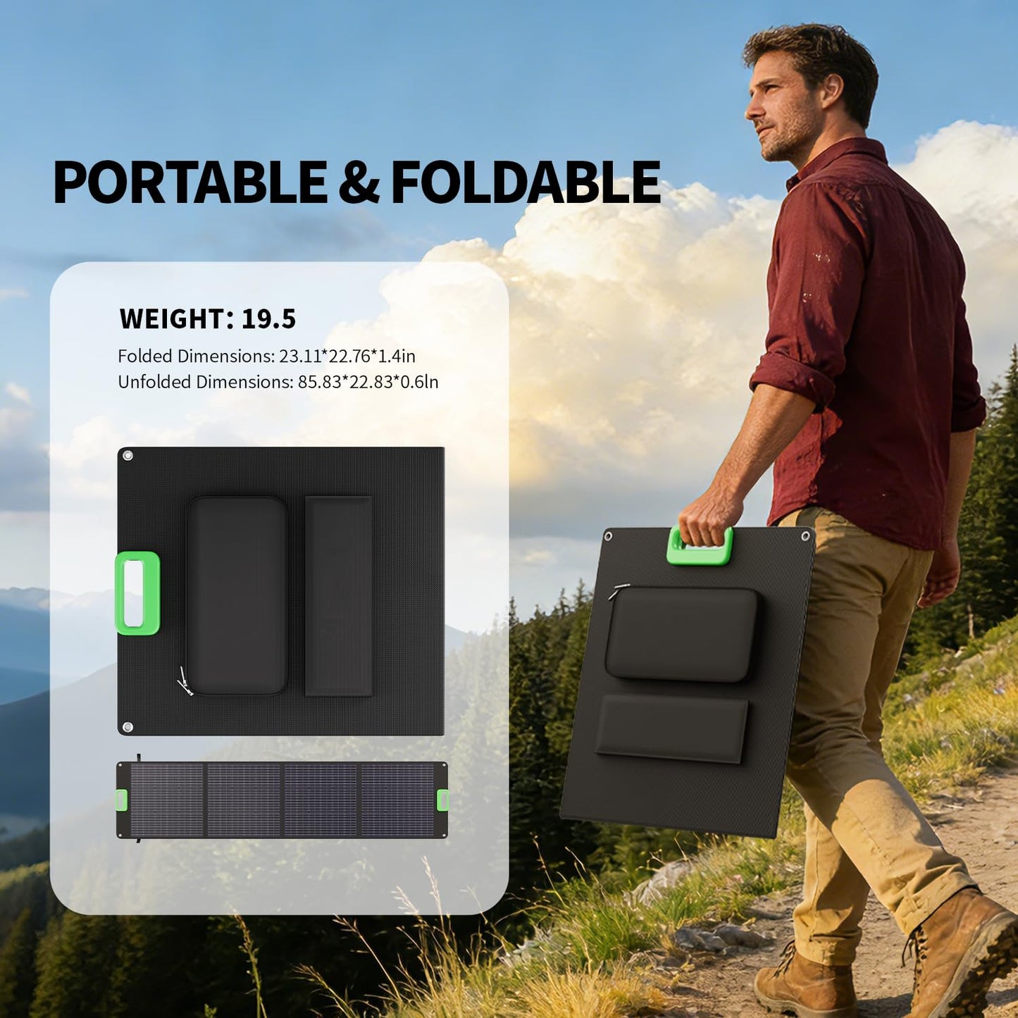 200W Portable Solar Panel, 23.5% High Efficiency ETFE Foldable Solar Charger for Power Station, IP65 Waterproof w/ 4 Kickstands, MC4 XT60 Anderson DC 4-in-1 Output for RV Camping Outdoor Emergency
