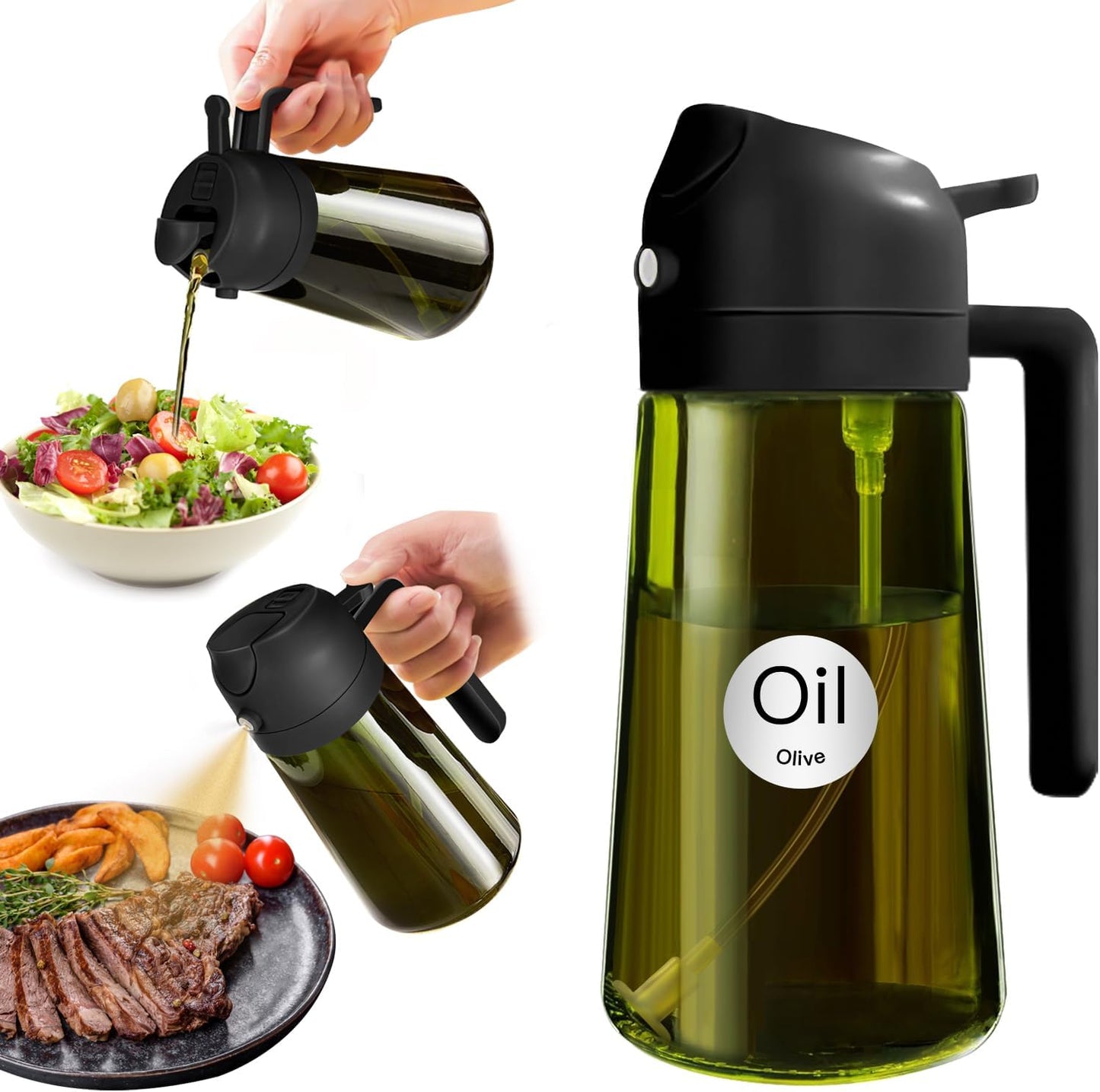 YARRAMATE Oil Sprayer & Dispenser Set - 16oz Dark Green Sprayer & 300ml Brush Dispenser in Black & Orange