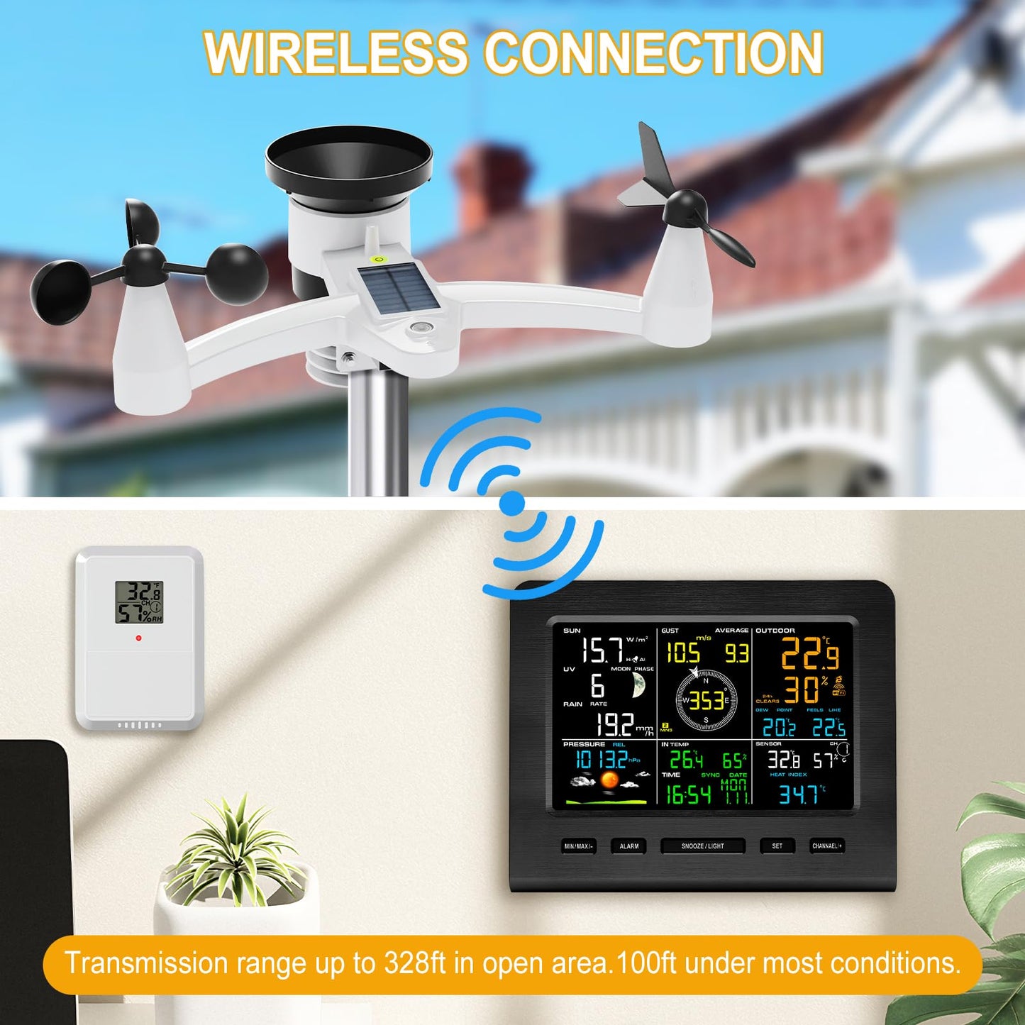 Urageuxy WiFi Weather Station - 7-in-1 Wireless Smart Home Weather Stations with Rain Gauge and Wind Speed/Direction,Temperature, Humidity, Weather Forecast, UV/Light, Moon Phase and Alarm