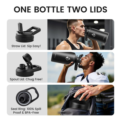 RAYMYLO One Gallon Water Bottle Insulated (Magic Black) + 128oz Insulated Water Bottle (Black Speckled)