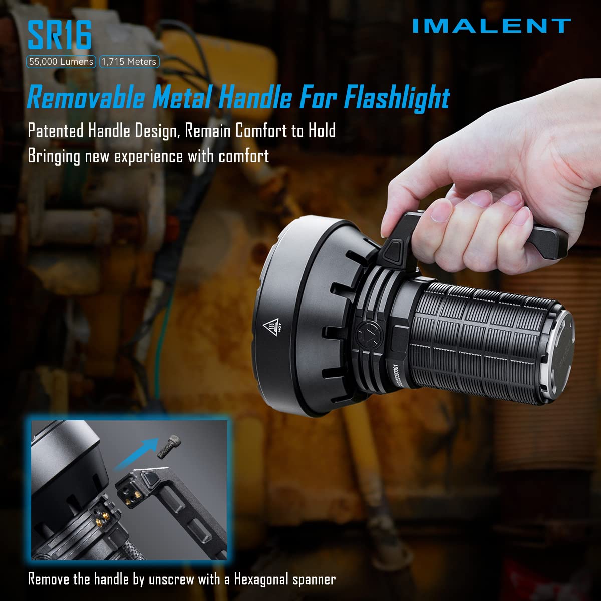IMALENT SR16 55000 Lumens Rechargeable Flashlight, 5600ft Long Throw LED Searchlight, USB-C Fast Charging Waterproof Spotlight with Handle for Outdoor Rescue Emergency