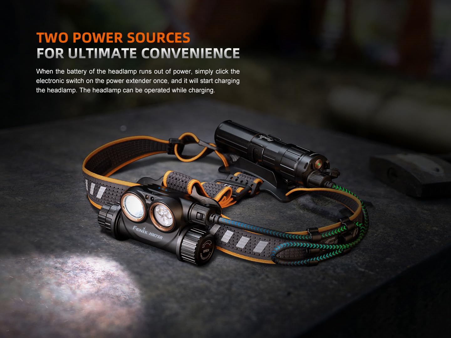 Fenix HM75R 1600 Lumen USB-C Rechargeable Headlamp, Power Extender Pack Included for Extra Long Runtime, White and Red Beams, for Site Operation, Search and Rescue, Caving, Hiking