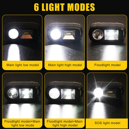 Yongkist Rechargeable LED Headlamp with Spotlight and Floodlight High Beightness Mining Headlamp Waterproof Hard Hat Light for Hunting, Camping, Night Work, Caving