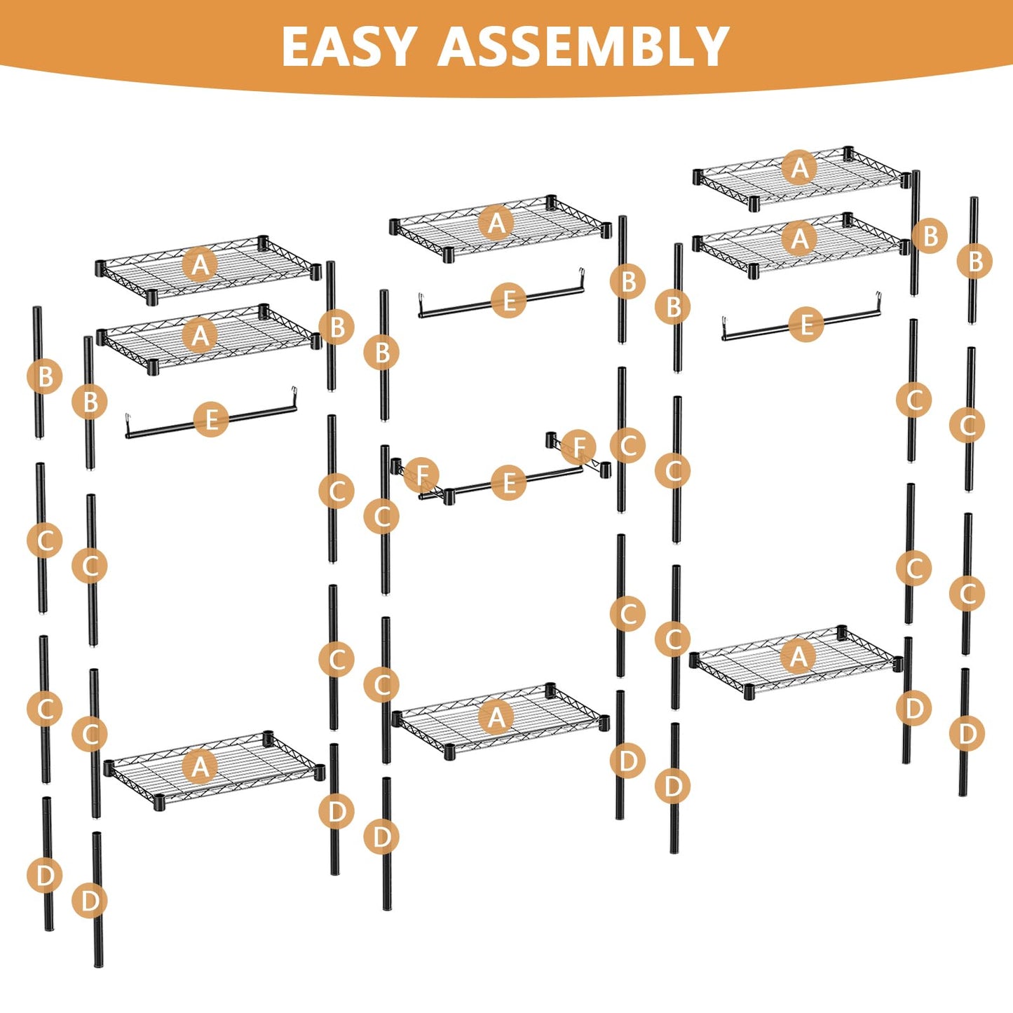 ROOMTEC Portable Closet Heavy Duty Clothes Rack Freestanding Wardrobe Closet Load 1000 LBS with Adjustable Wire Shelves, Hanging Rods, Hooks, 70.8" L x 15.1" W x 76.7" H, Black