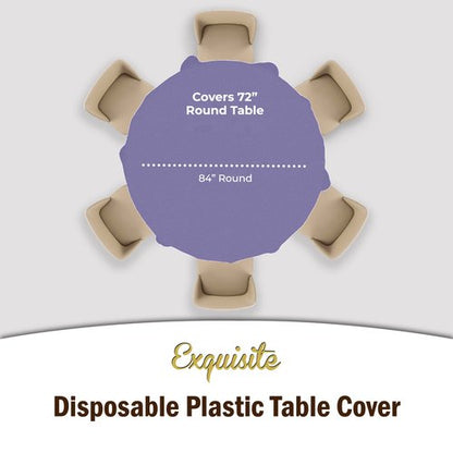 Exquisite Party Solids 6-Pack Premium Plastic Tablecloth 84in. Round Plastic Table Cover - Lavender