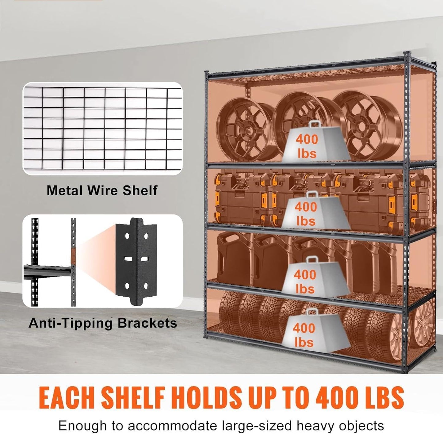 PioneerWorks Garage Shelving, 2500lbs Load Bearing Heavy Duty Storage Shelving, 48x24x72in Adjustable Storage Shelves, Durable Metal Storage Shelves, Easy Assemble for Garage, Kitchen