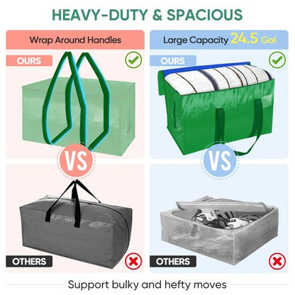 BALEINE 6-Pack Oversized Moving Bags with Reinforced Handles, Heavy-Duty Storage Tote for Clothes, Moving Supplies (Light Green, 6-Pack)
