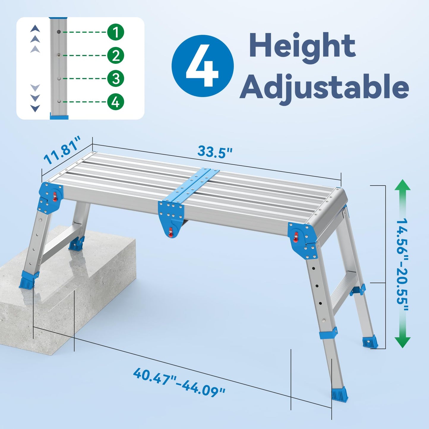 Loyoda Work Platform 500 Lbs, Folding Step Stool with One-Touch Automatic Fold, 4 Height Adjustment Step Platform, Perfect for RV Cleaning, Home Painting and Reaching High Places, Larger, Blue