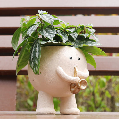 Cute Face Planter Pots for Plants, Smiley Kids Playing Sax Flower Pots Succulents Planter Gift Ideal for Mother and Christmas