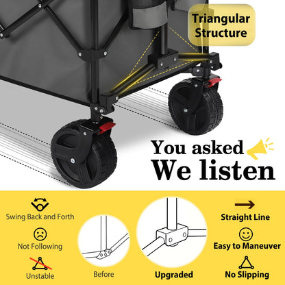 Sekey 48''L Collapsible Foldable Extended Wagon with 660lbs Weight Capacity, Heavy Duty 300L Folding Utility Garden Cart with Big All-Terrain Beach Wheels & Drink Holders. Grey