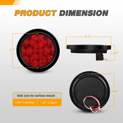 GOOACC Trailer Tail Light 12LED Red Stop Brake Turn Signals 4Inch 2PCS IP67 Waterproof Model Tail-11