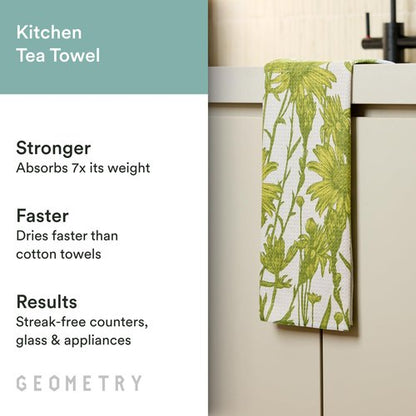 GEOMETRY Tea Towels – Spring & Summer Collection – Quick-Dry, Ultra-Absorbent, Reusable Microfiber Kitchen Towels for Drying & Cleaning - Golden Botanica - 1 Pack