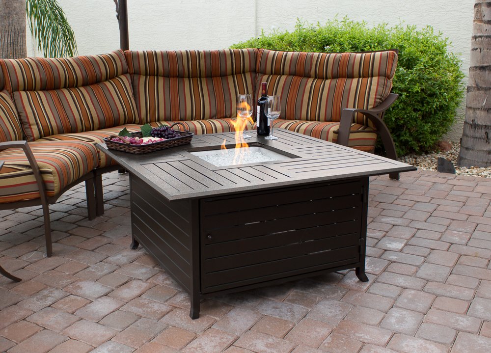 Hiland F-1108-FPT 42,000 BTU Aluminum Propane Fire Pit Inlaid, Large, Bronze