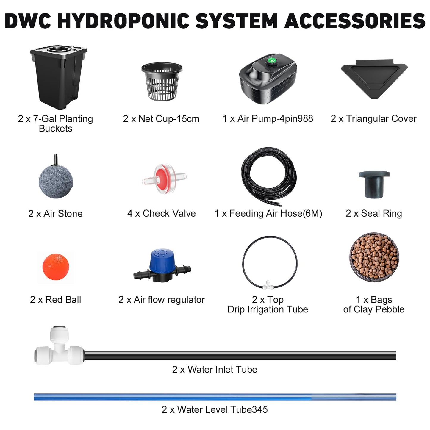 2 Buckets DWC Hydroponics Grow System with Top Drip Kit, 7 Gallon Deep Water Culture with Air Pump, Air Stone, Air Hose, Recirculating Drip Garden System