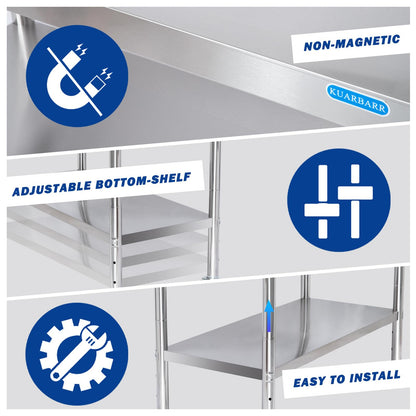 KUARBARR Stainless Steel Table for Prep & Work with Undershelf 24 x 36 Inches NSF Metal Commercial Kitchen Prep Table with Adjustable Under Shelf Worktable for Restaurant Home Outdoor