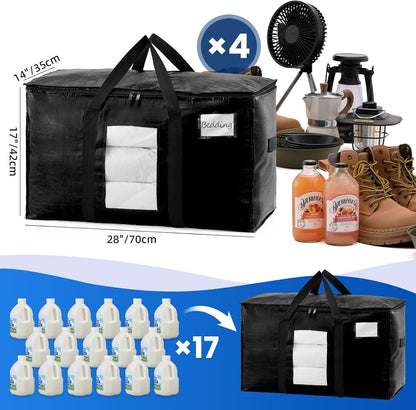 TAILI Extra Large Moving Bags - 4 Pack Heavy Duty Totes with Visible Window & Wrap Around Handles
