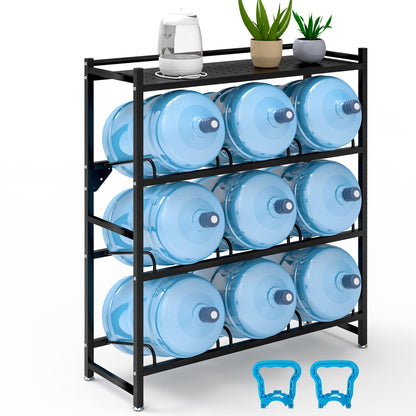 Eastrexon 5 Gallon Water Jug Holder Heavy Duty，4-Tier Water Jug Rack w/Top Shelf, Wall Mount Water Bottle Holder for 9 Bottles, Powder Coated Water Rack Stand for Home, Office, Restaurant, Gym.