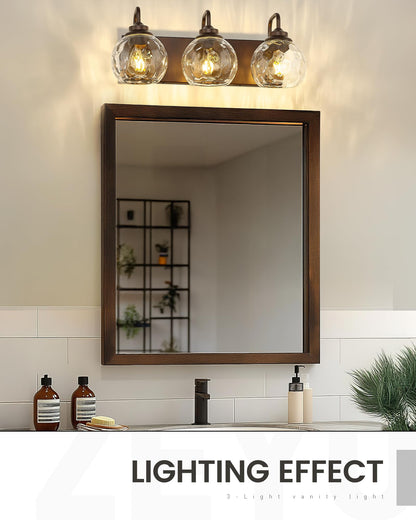 zeyu 3-Light Bathroom Vanity Light Fixtures, Oil Rubbed Bronze, Water Ripple Globe Shade, Model ZSL72BG-3W ORB-WG