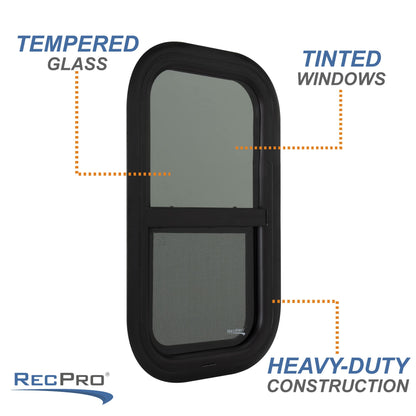 RecPro RV Window Replacement | Teardrop Style | 12inW x 22inH | Black | Model RP-WIN
