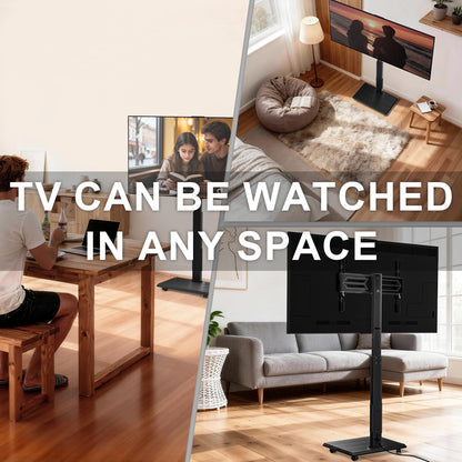 WALI Rolling TV Stand with Power Outlet, Mobile Tall TV Stand Mount on Wheels for 39-75 inch TV up to 110 lbs, Swivel Height Adjustable TV Cart with Wood Base for Bedroom(TVDVD-7PR), Black