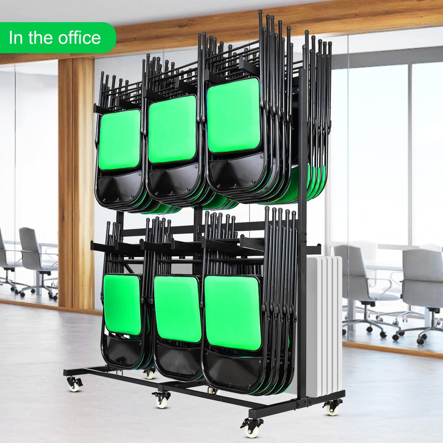 Gliretiky Folding Chair Cart Storage Rack Thickened Two Tier Heavy Duty Folding Table Chair Racks for Storage with Locking Rubber Wheels can Withstand 800LBS Capacity