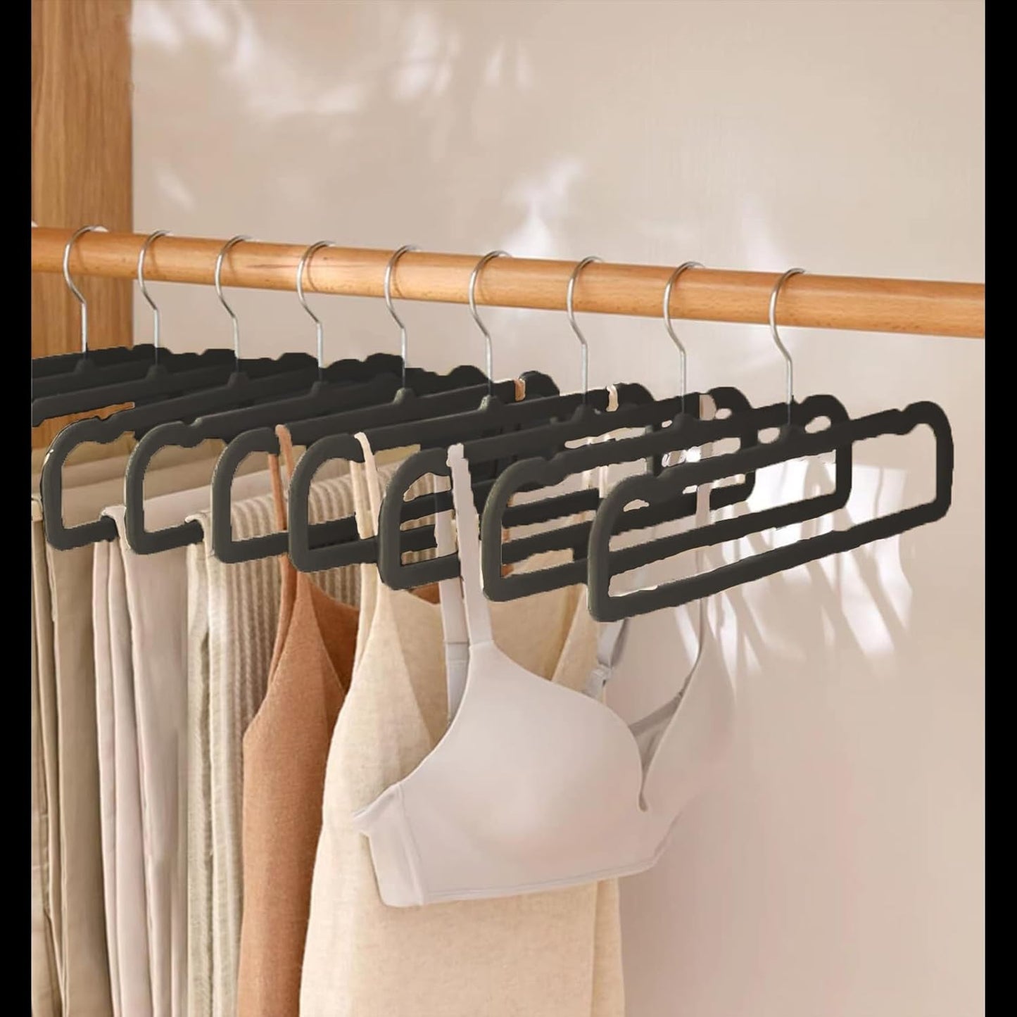 Velvet Hangers - Non-Slip Pants Hangers for Closet | 20 Pack Space-Saving Design with 360° Rotatable Hook (Black)
